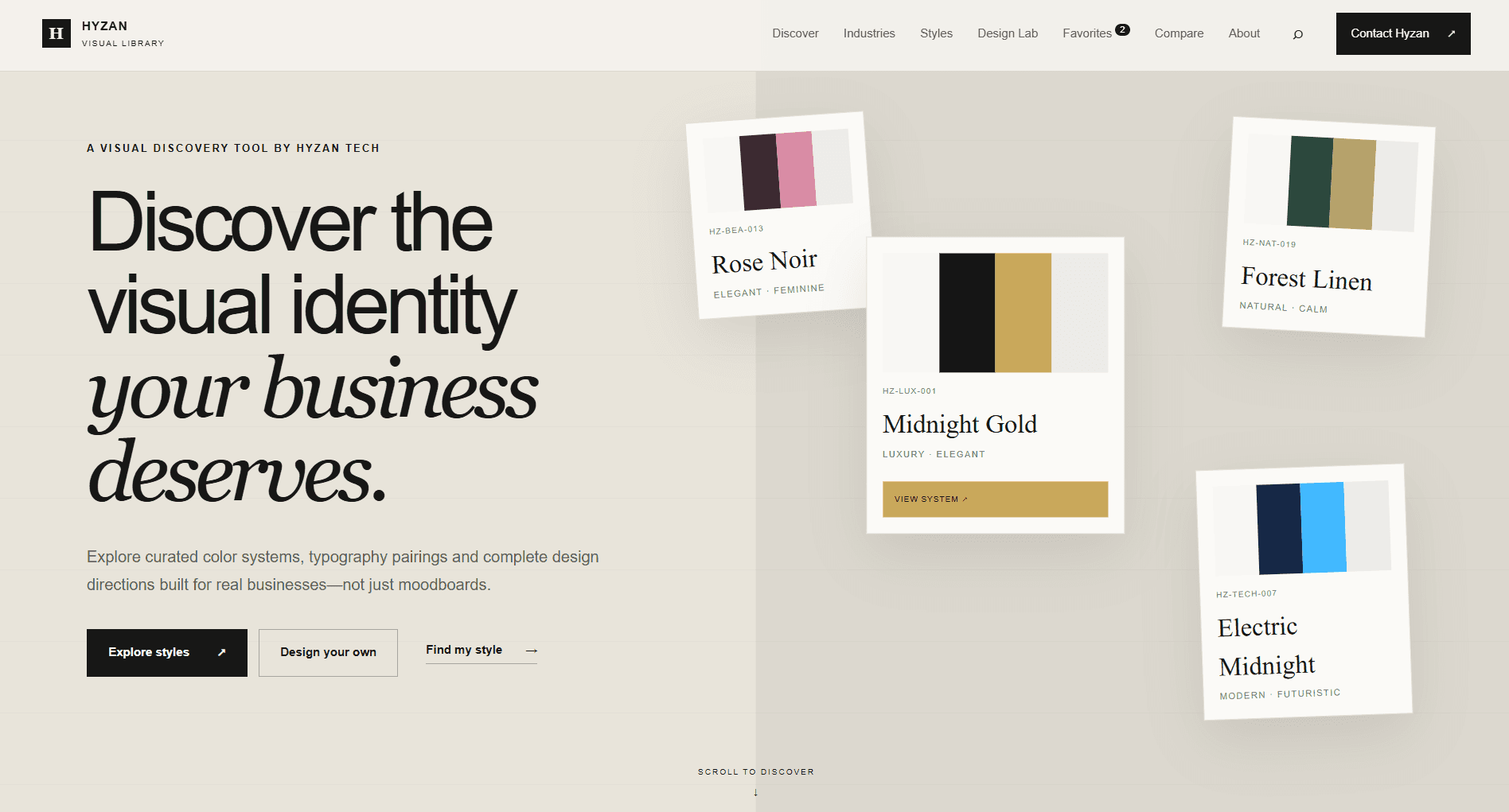 Hyzan Visual Style Library preview with curated colour, typography, and interface systems