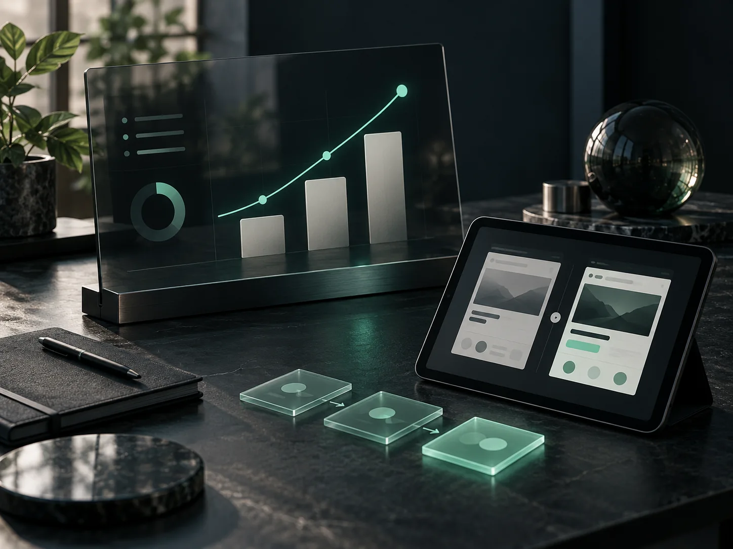 Conceptual optimisation workspace with analytics and two interface variants for comparison